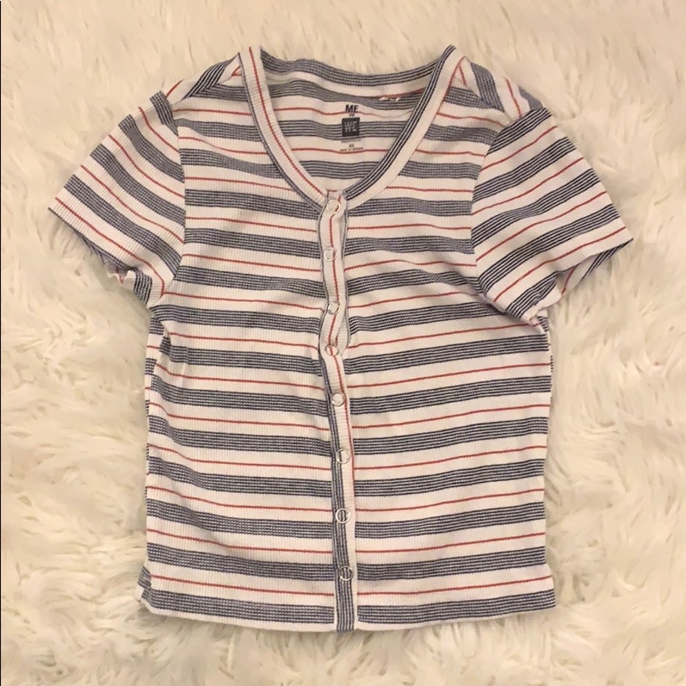 blue white and red button down top (worn once)